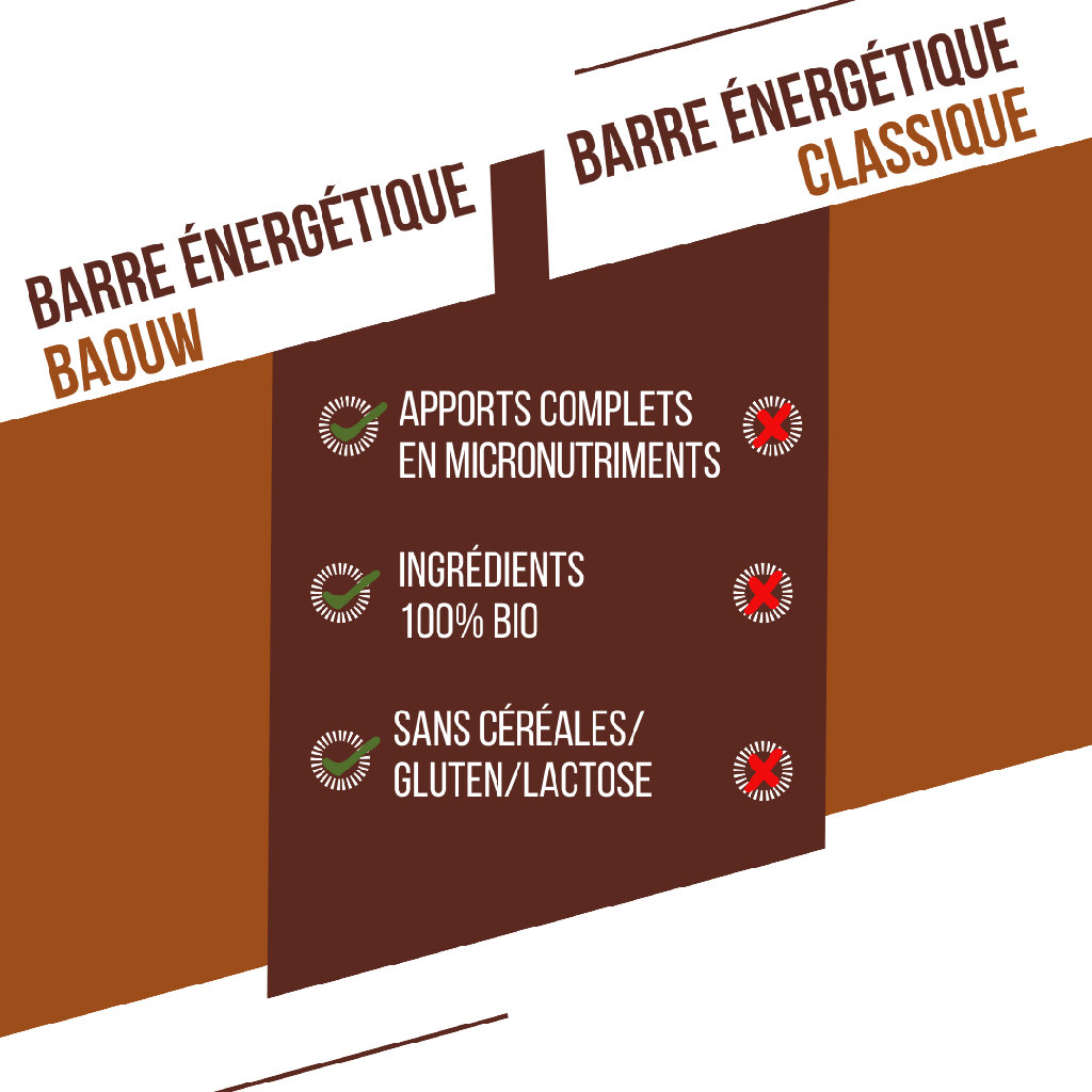 Barres Énergétiques : chocolat - noisette Baouw Herboristerie bio du vieux Nice