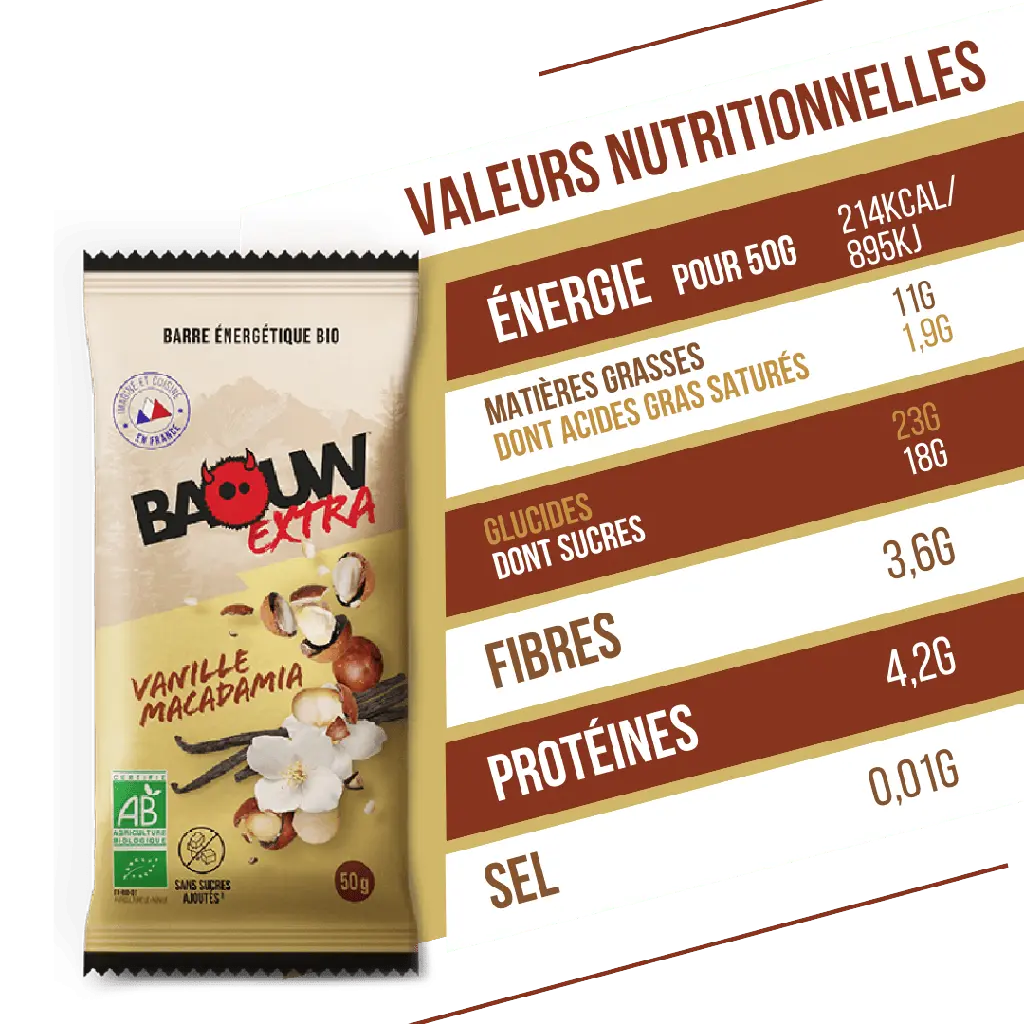 Barres Énergétiques : vanille - macadamia Baouw Herboristerie bio du vieux Nice