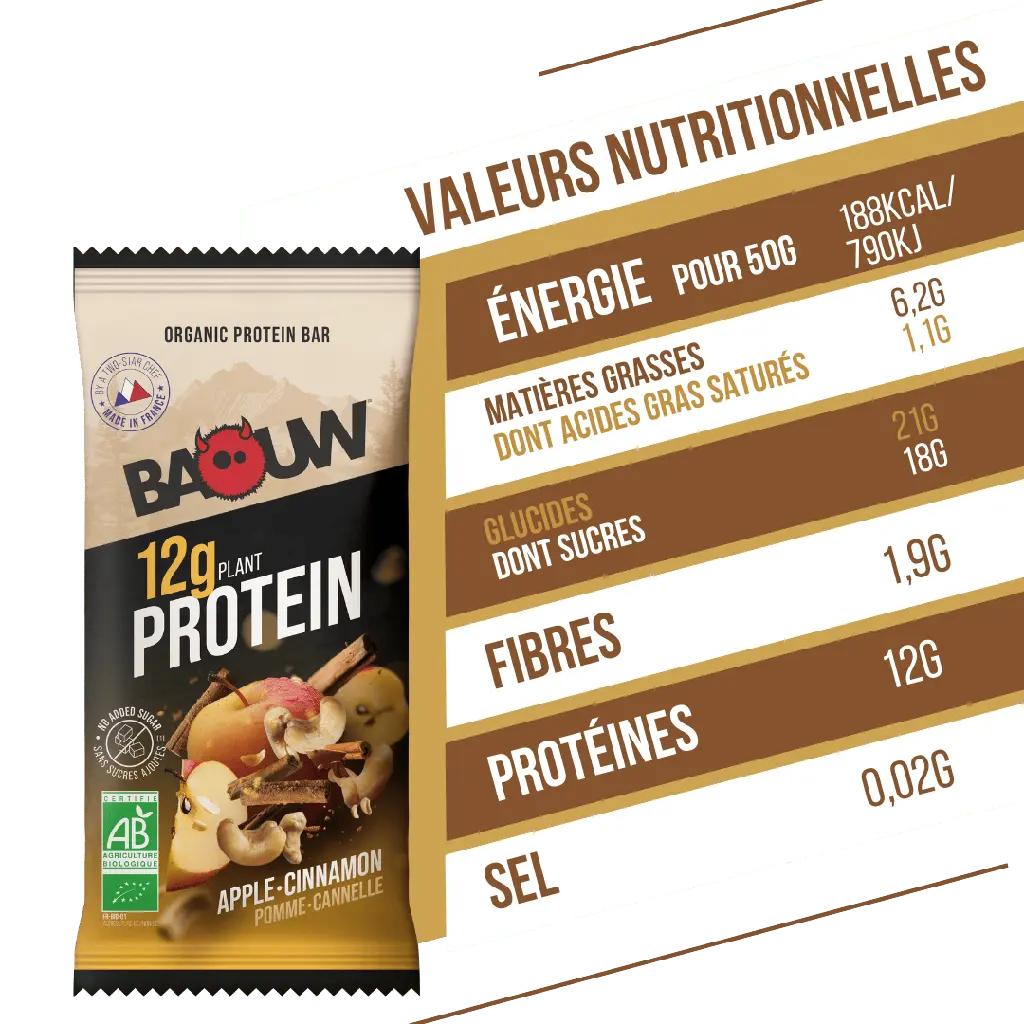 Barres Protéinées : pomme-canelle Baouw Herboristerie bio du vieux Nice