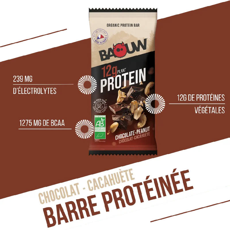 Barres Protéinées : chocolat - cacahuète Baouw NICE ORGANIC herboristerie bio