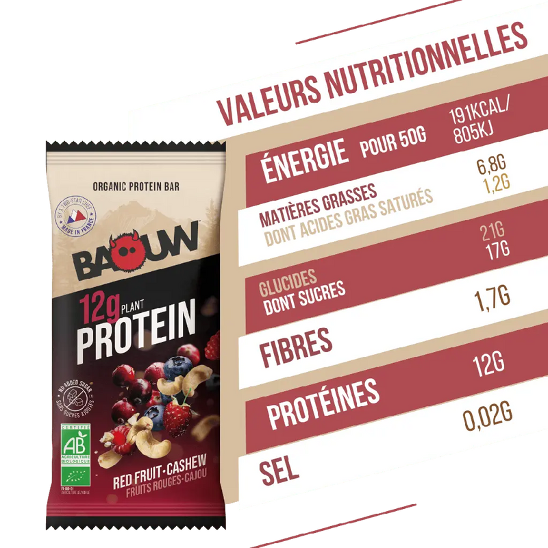 Barres Protéinées : fruits rouges - cajou Baouw NICE ORGANIC herboristerie bio