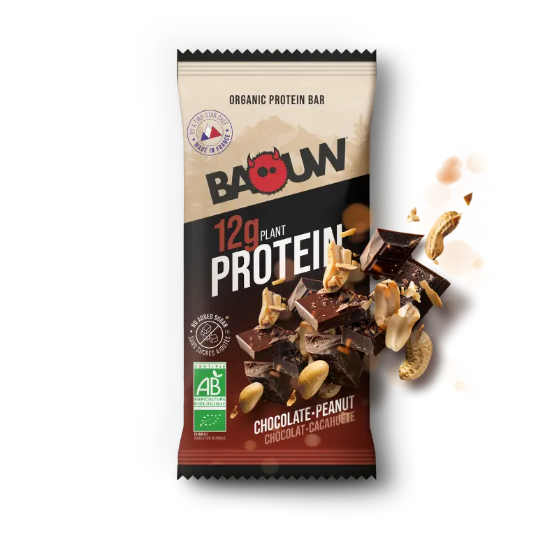 Barres Protéinées : chocolat - cacahuète Baouw NICE ORGANIC herboristerie bio