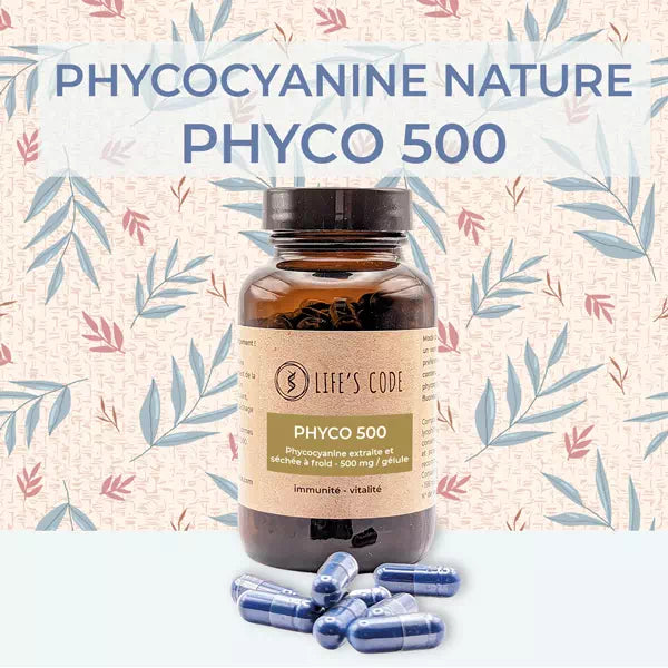 Phyco 500 : Phycocyanine lyophilisée nature 500 mg boîte de 90 gélules